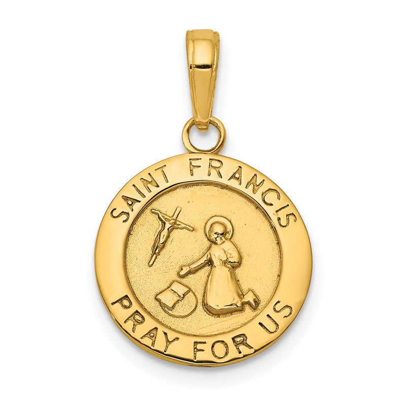 14k Yellow Gold Gold Satin And Polished Saint Francis Medal Pendant
