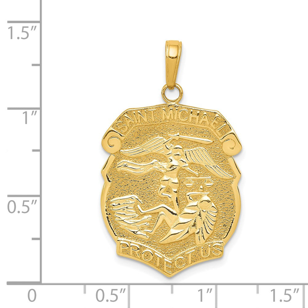 14k Yellow Gold Gold Polished Large Saint Michael Protect Us Medal Pendant
