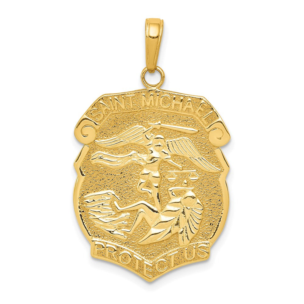 14k Yellow Gold Gold Polished Large Saint Michael Protect Us Medal Pendant