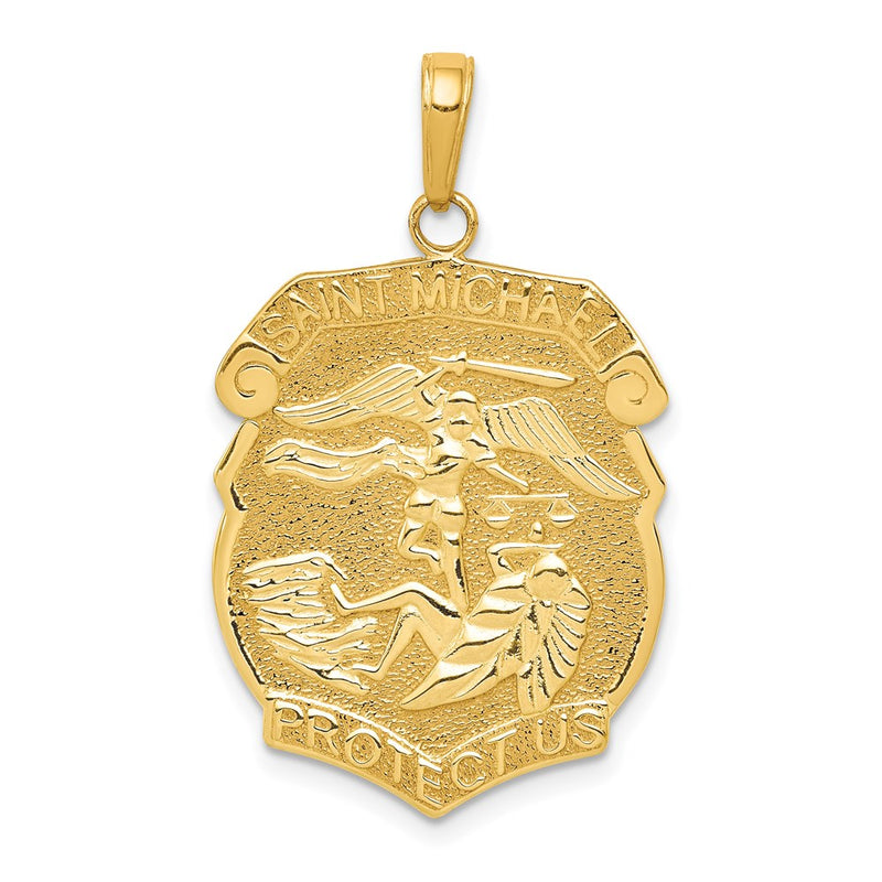 14k Yellow Gold Gold Polished Large Saint Michael Protect Us Medal Pendant