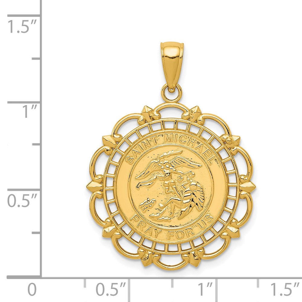 14k Yellow Gold Gold Polished / Satin Saint Michael Medal Pendant