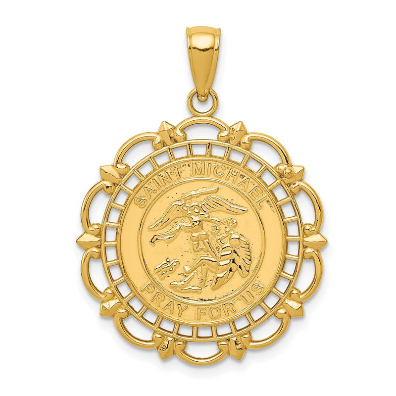 14k Yellow Gold Gold Polished / Satin Saint Michael Medal Pendant
