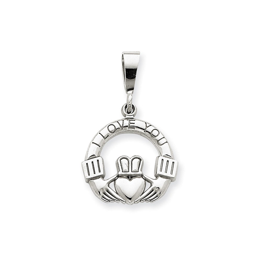 14k White Gold I Love You Claddagh Charm