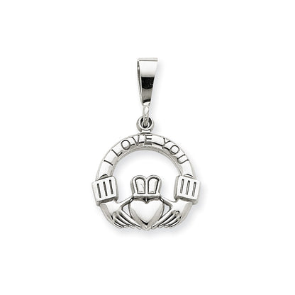 14k White Gold I Love You Claddagh Charm