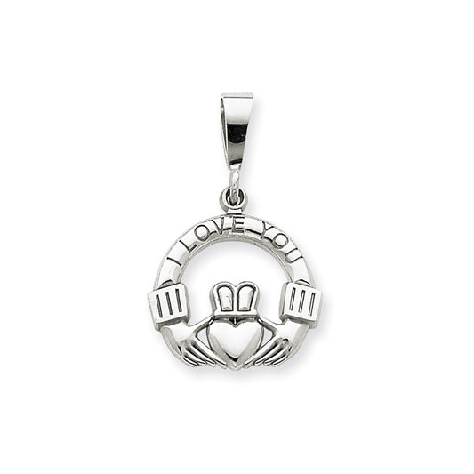 14k White Gold I Love You Claddagh Charm