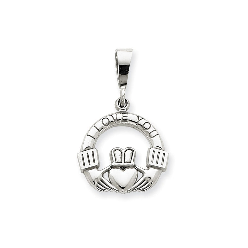 14k White Gold I Love You Claddagh Charm