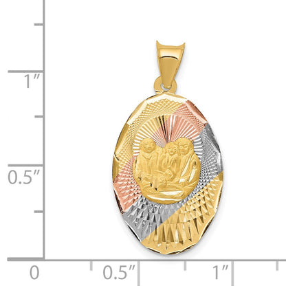 14k Yellow & Rhodium Gold w/Rose and White Rhodium D/C  Baptism Oval Pendant