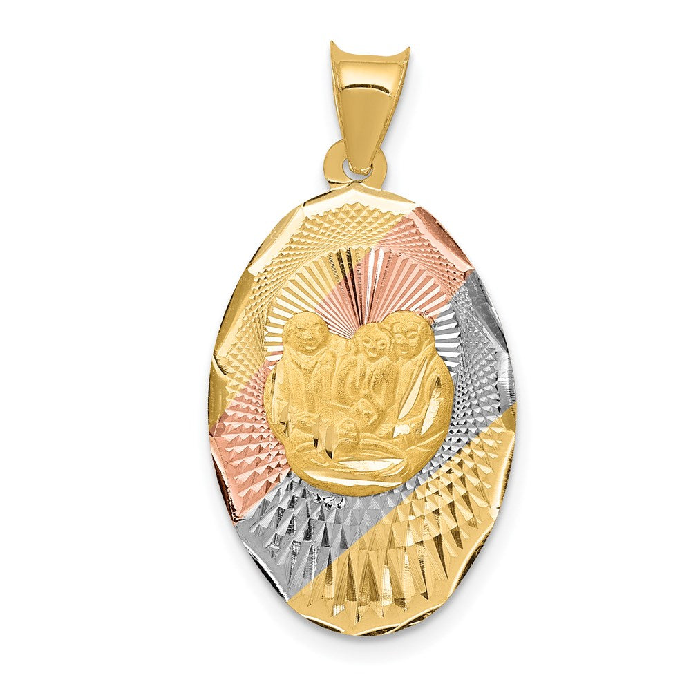 14k Yellow & Rhodium Gold w/Rose and White Rhodium D/C  Baptism Oval Pendant