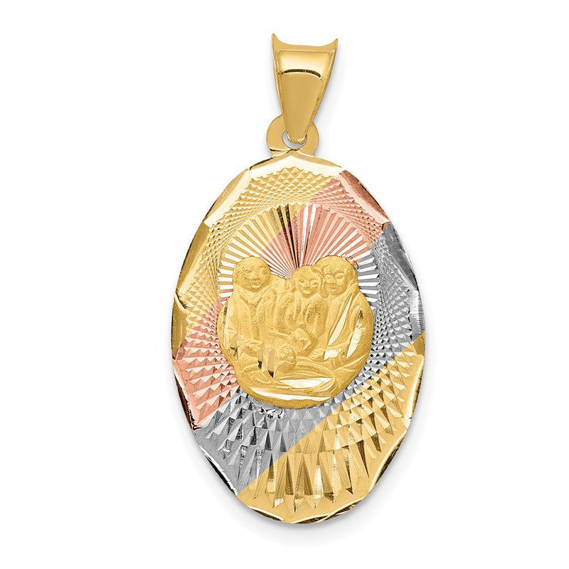 14k Yellow & Rhodium Gold w/Rose and White Rhodium D/C  Baptism Oval Pendant