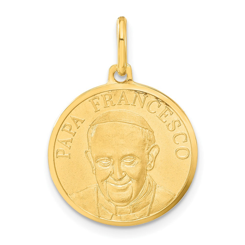 14k Yellow Gold Polished and Satin Papa Francesco Medal Pendant
