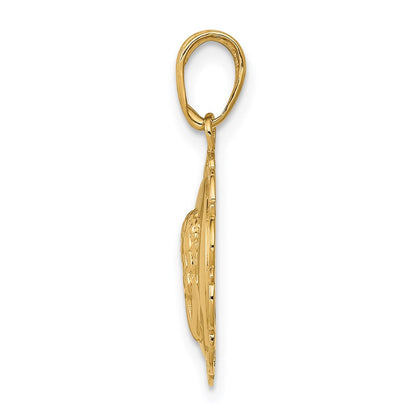 14k Yellow Gold Polished Angel On Round Scallop Frame Pendant