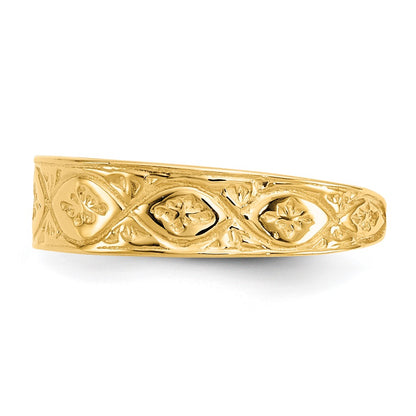 14k Yellow Gold Polished Wave w/Flower Center Toe Ring