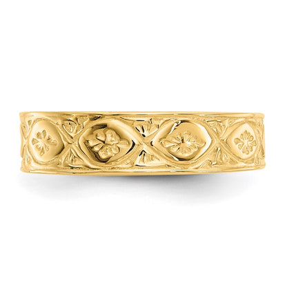 14k Yellow Gold Polished Wave w/Flower Center Toe Ring