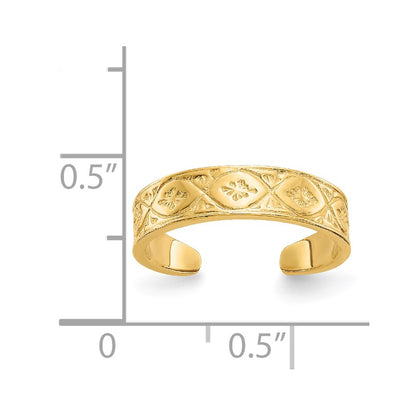 14k Yellow Gold Polished Wave w/Flower Center Toe Ring