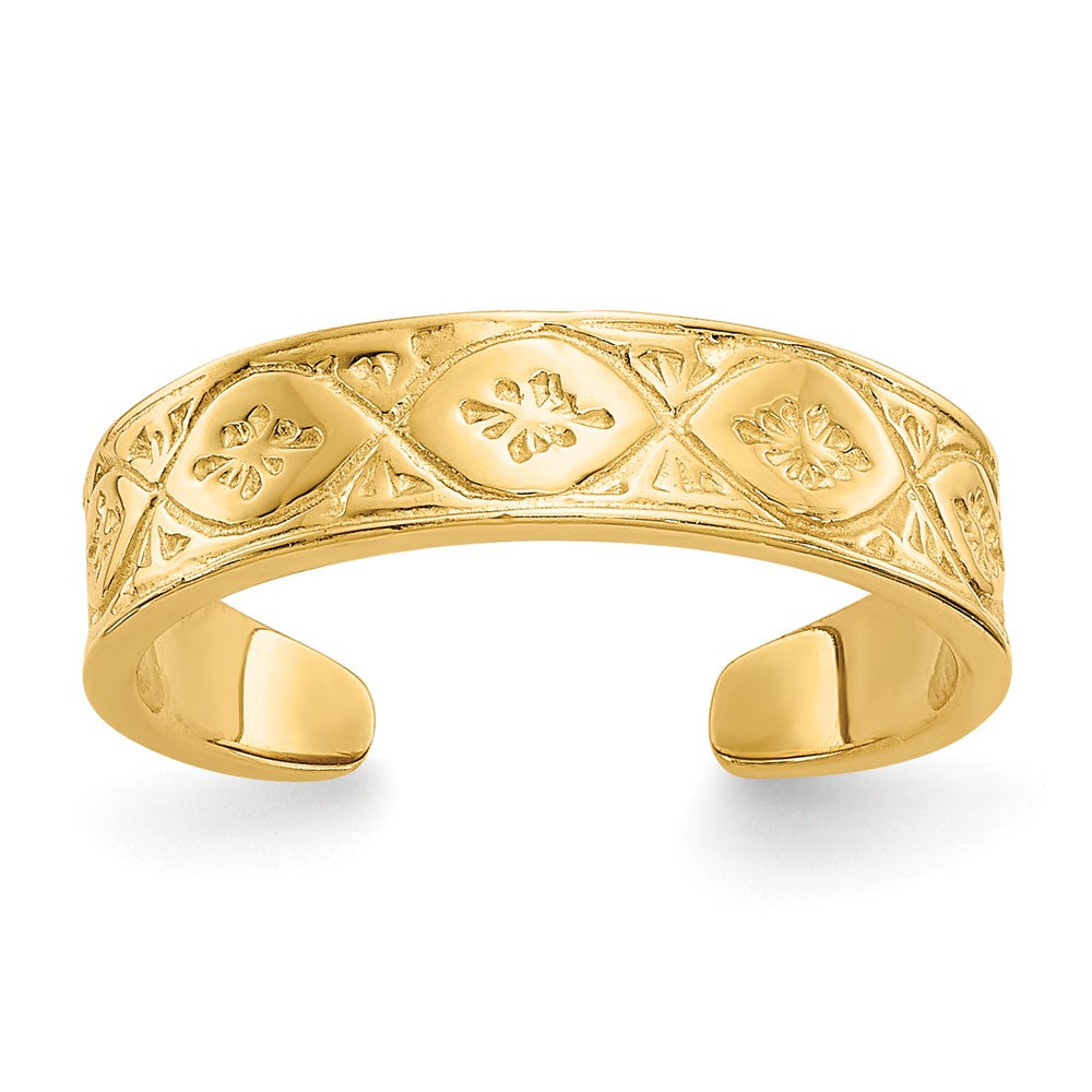 14k Yellow Gold Polished Wave w/Flower Center Toe Ring