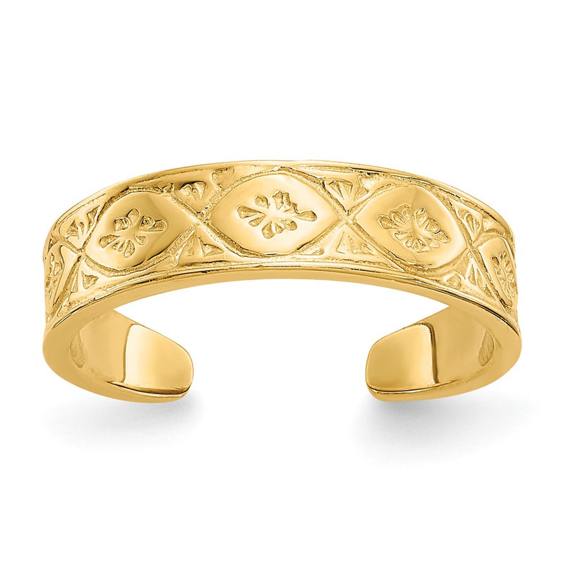 14k Yellow Gold Polished Wave w/Flower Center Toe Ring