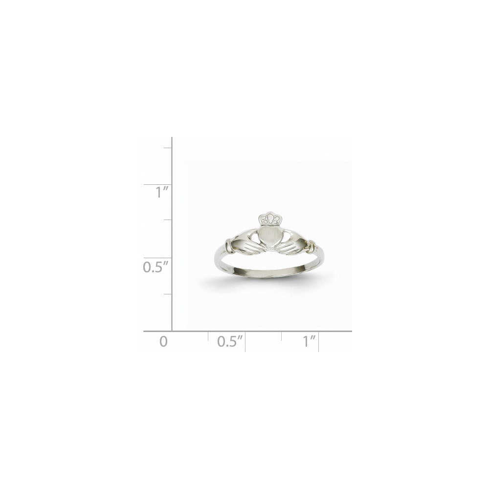 14k White Gold Polished and Satin Claddagh Ring