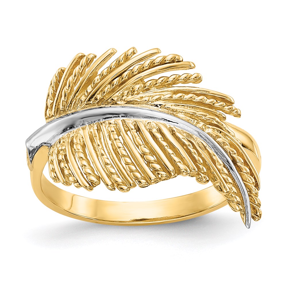 14k Yellow Gold & Rhodium-plated Feather Ring