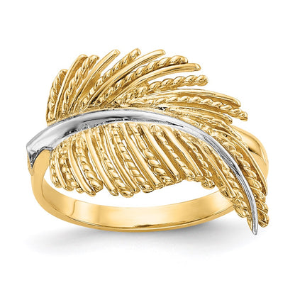 14k Yellow Gold & Rhodium-plated Feather Ring