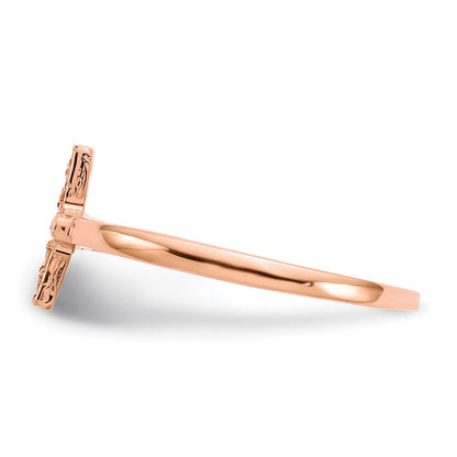14k Rose Gold Polished & D/C Cross Ring