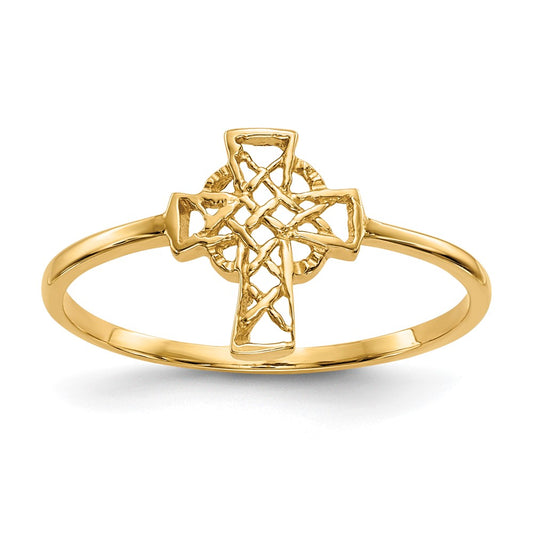 14K Yellow Gold Polished Celtic Cross Ring