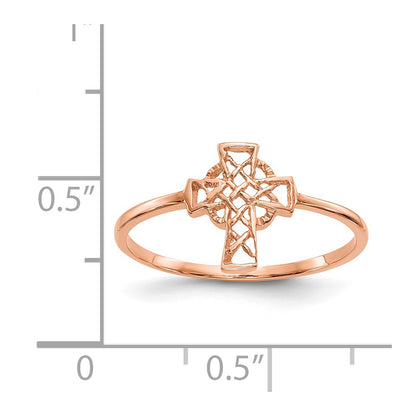 14k Rose Gold Polished Celtic Cross Ring