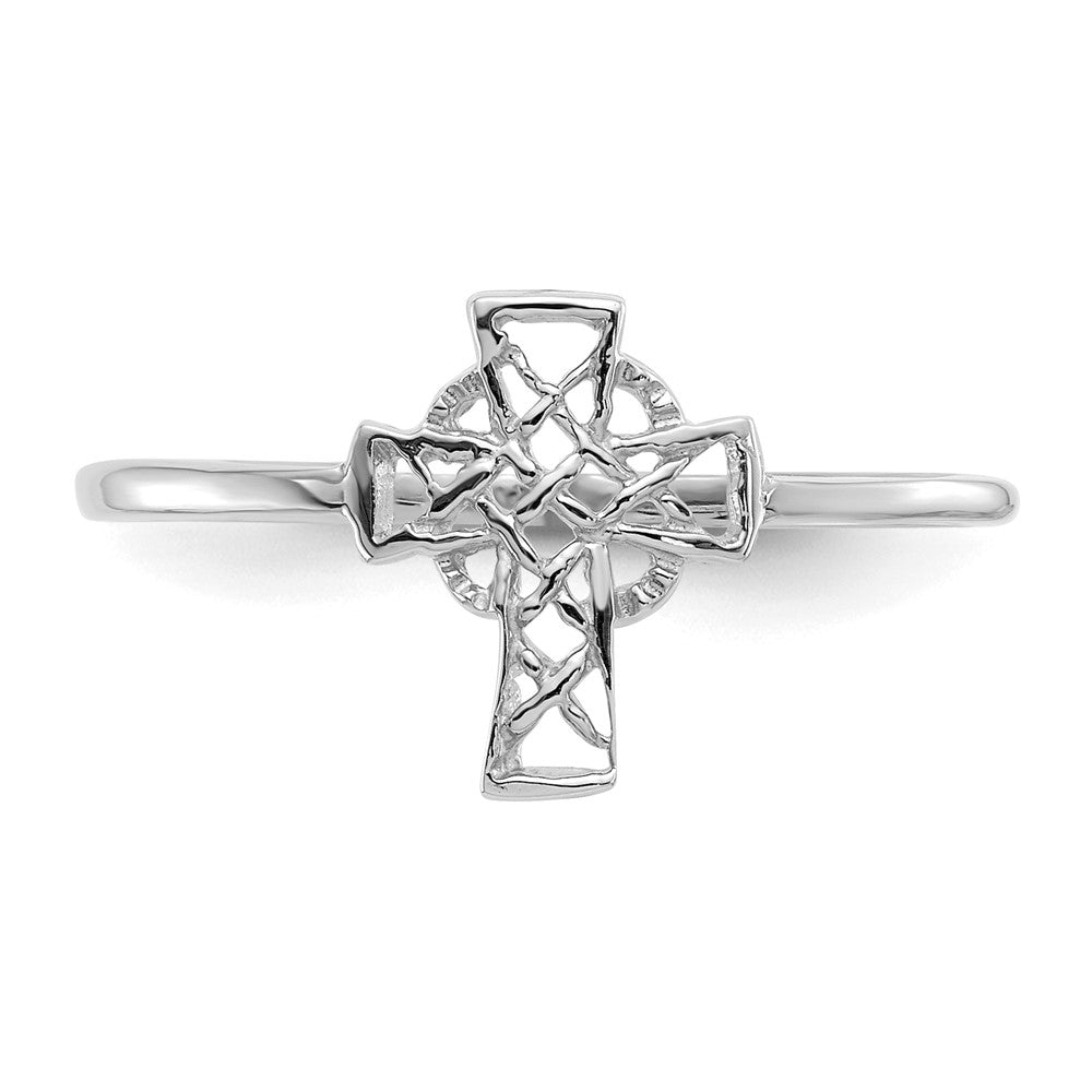 14k White Gold Polished Celtic Cross Ring