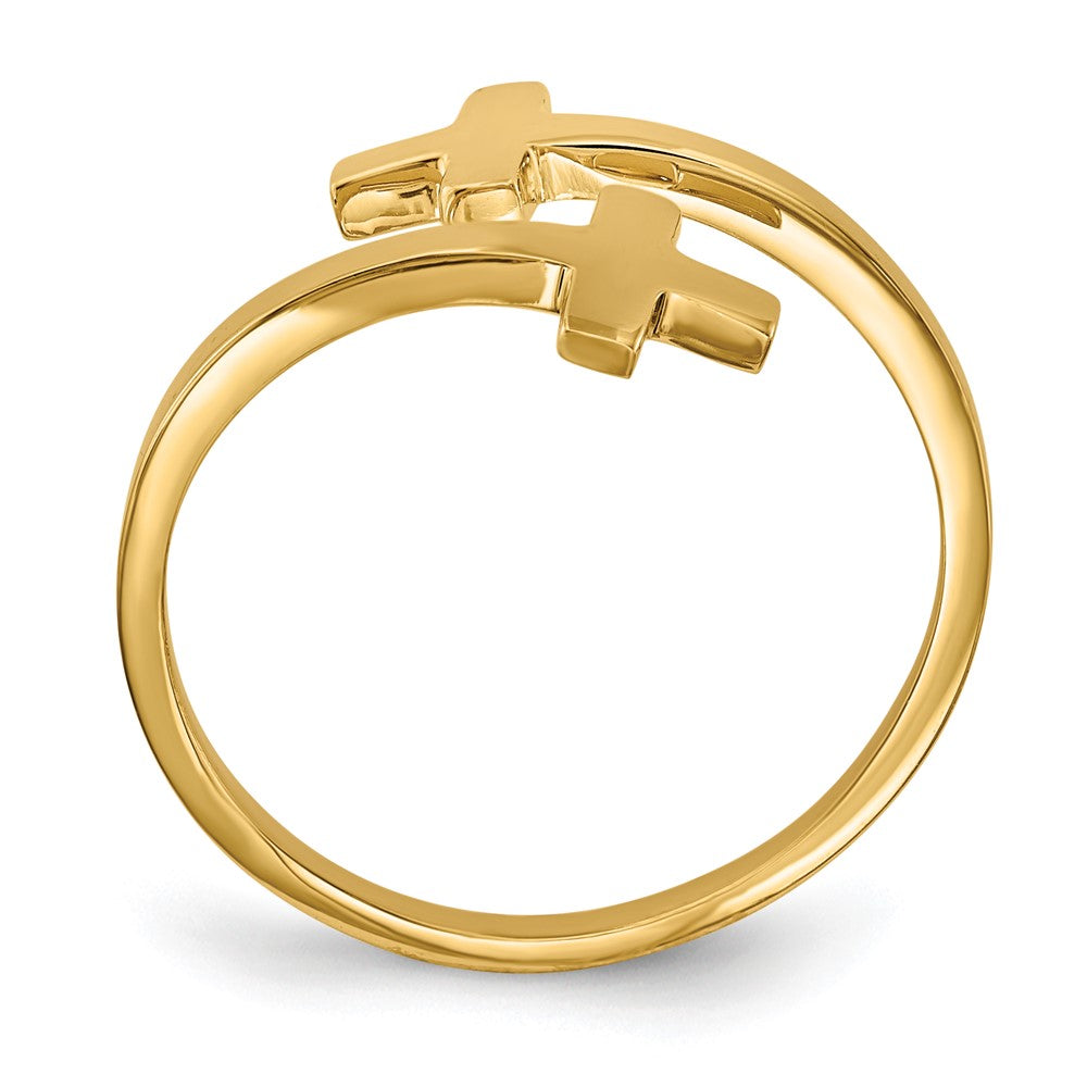 14K Yellow Gold Polished Double Cross Ring