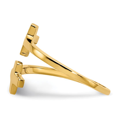 14K Yellow Gold Polished Double Cross Ring