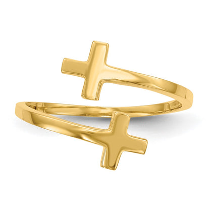 14K Yellow Gold Polished Double Cross Ring