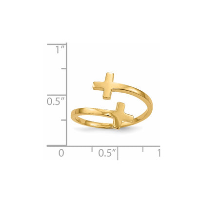 14K Yellow Gold Polished Double Cross Ring