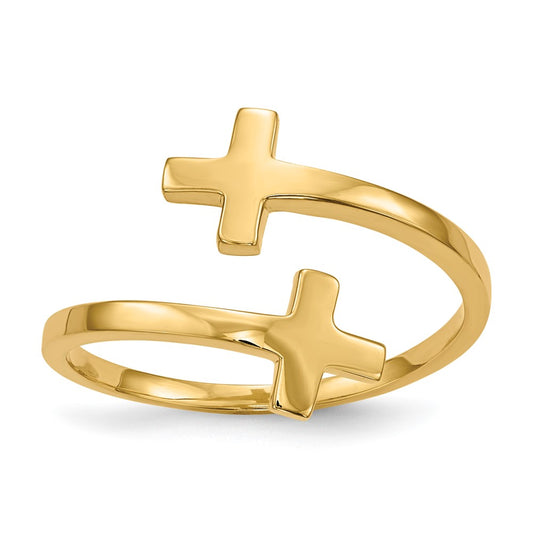 14K Yellow Gold Polished Double Cross Ring