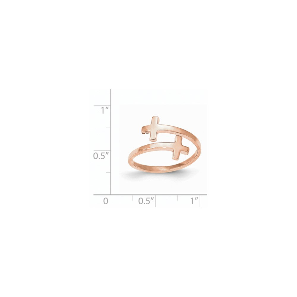 14k Rose Gold Polished Double Cross Ring