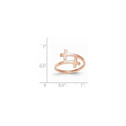 14k Rose Gold Polished Double Cross Ring