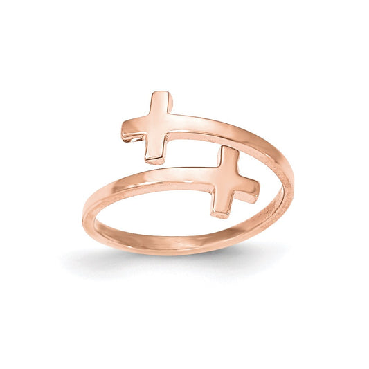 14k Rose Gold Polished Double Cross Ring