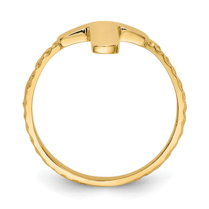 14K Yellow Gold Polished Textured Cross Ring
