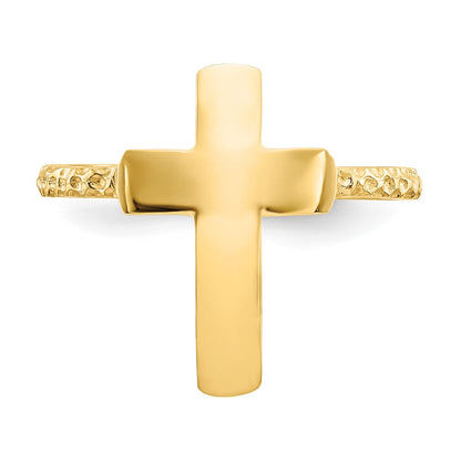 14K Yellow Gold Polished Textured Cross Ring