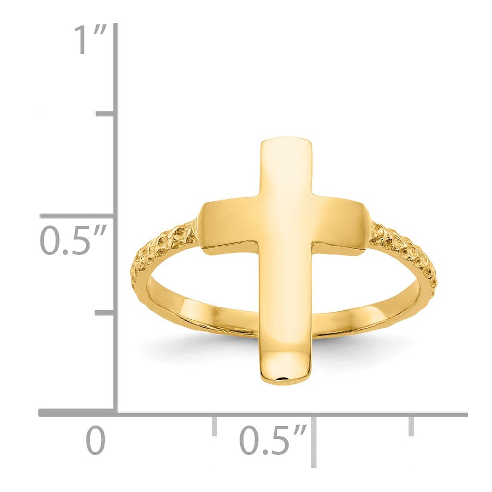 14K Yellow Gold Polished Textured Cross Ring