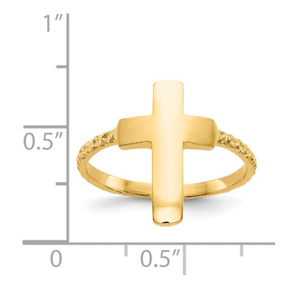 14K Yellow Gold Polished Textured Cross Ring
