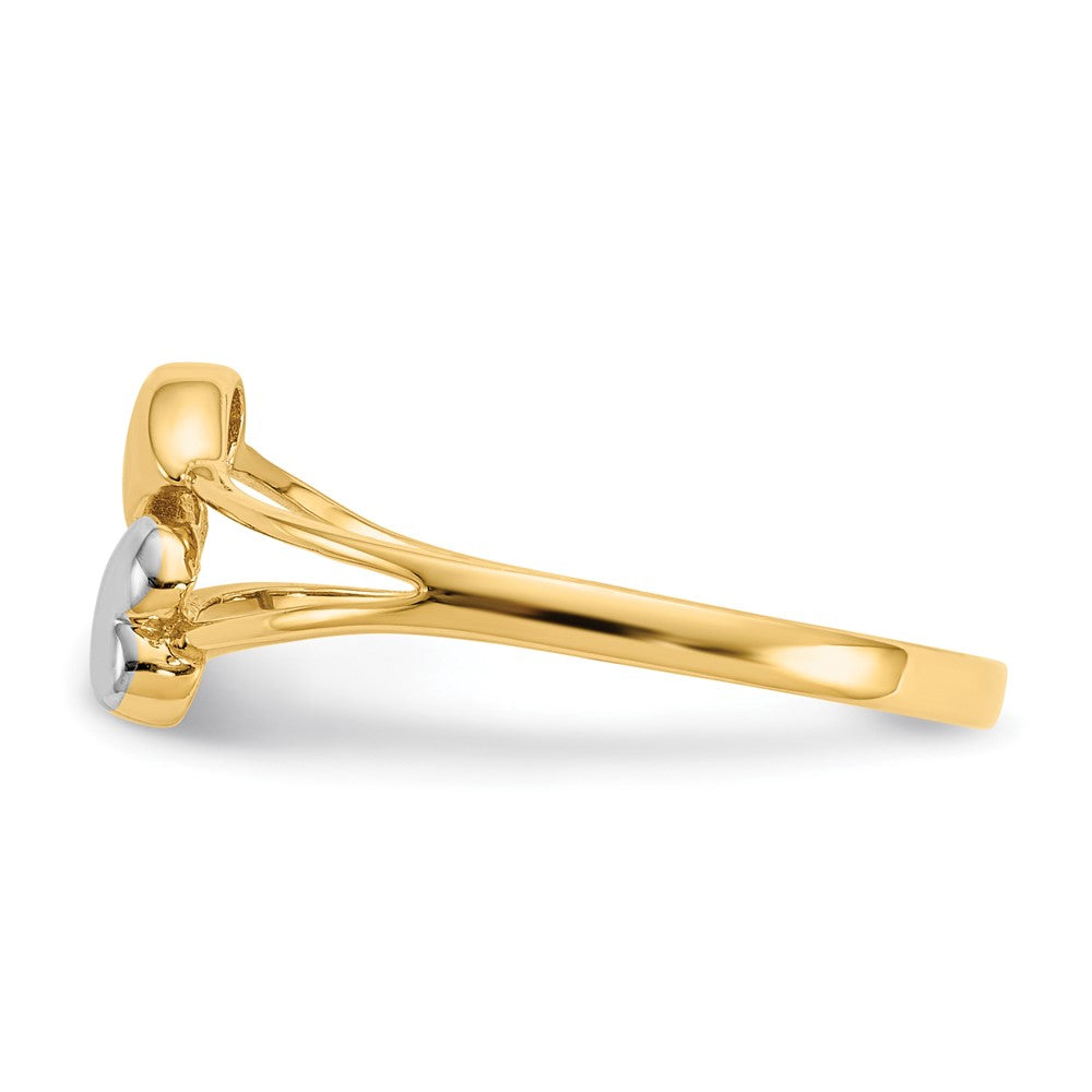 14k Yellow Gold with Rhodium Double Heart Ring