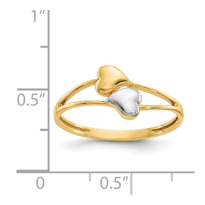 14k Yellow Gold with Rhodium Double Heart Ring