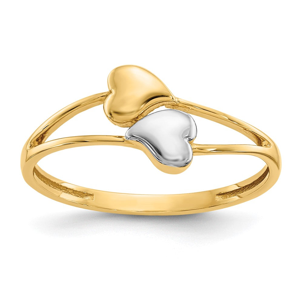 14k Yellow Gold with Rhodium Double Heart Ring