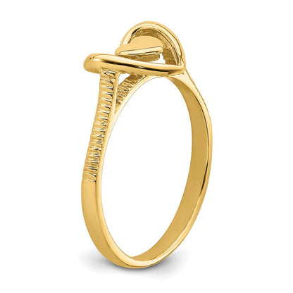 14K Gold Polished Textured Heart w/ Heart Frame Ring