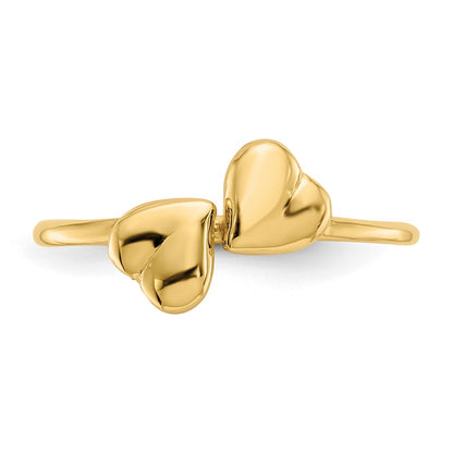 14K Yellow Gold Polished Hearts Ring