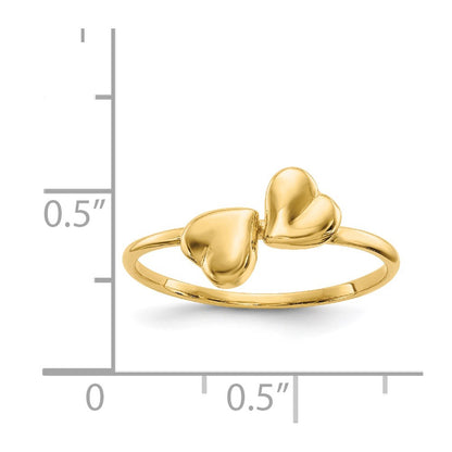 14K Yellow Gold Polished Hearts Ring