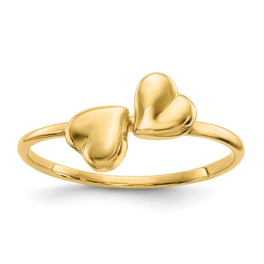 14K Yellow Gold Polished Hearts Ring