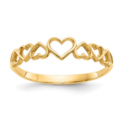 14K Yellow Gold Hearts Ring