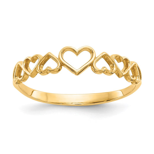 14K Yellow Gold Hearts Ring