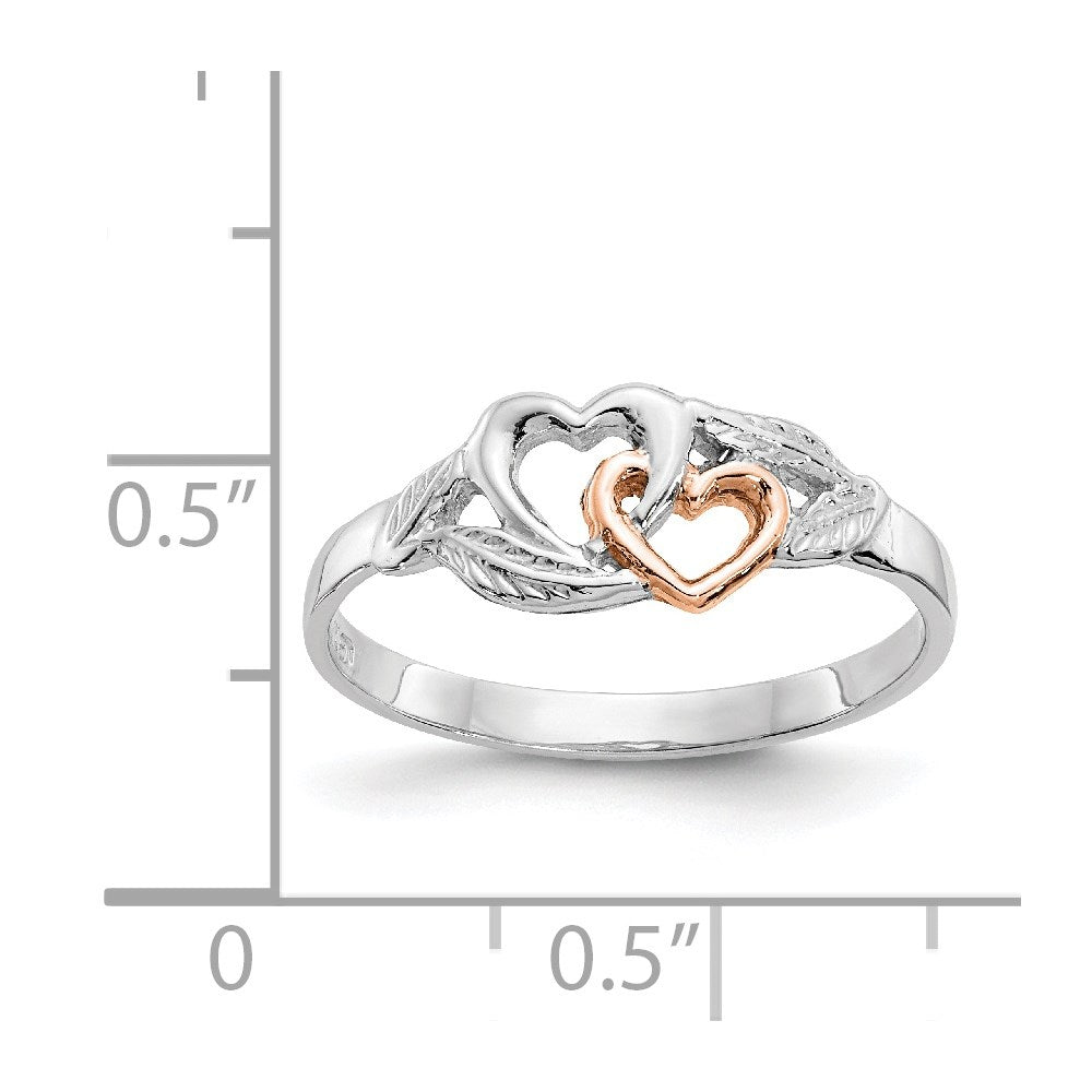 14K White and Rose Gold-Plated Polished Hearts and Leaves Ring