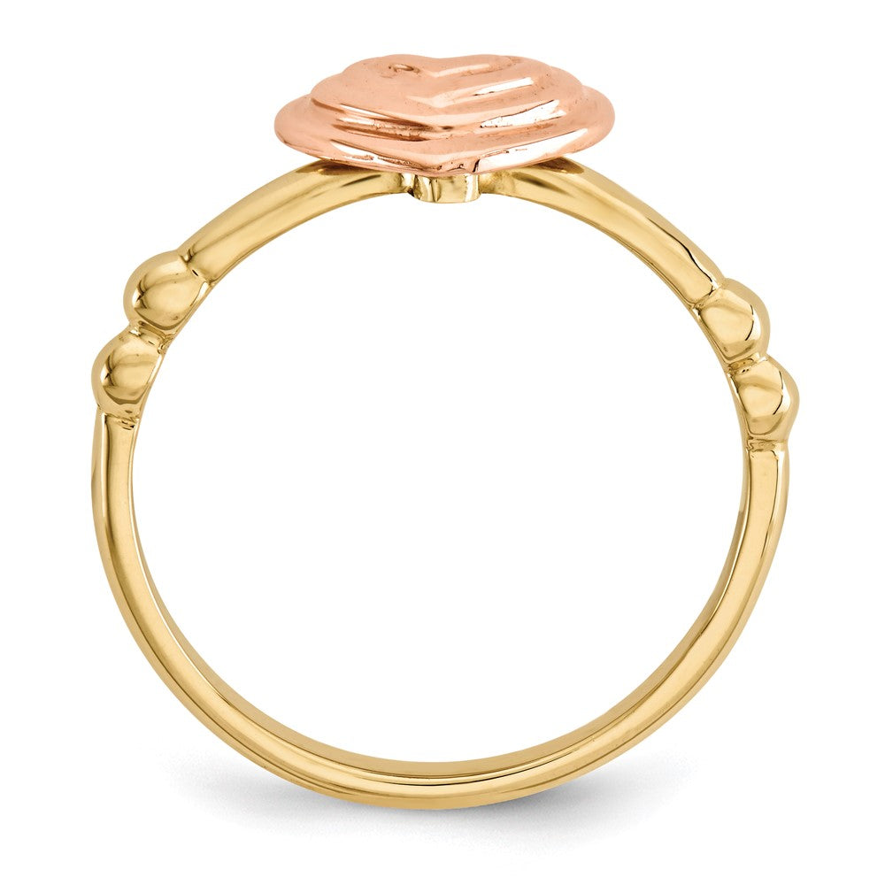 14k Two-Tone Gold with Rose Polished Heart Ring